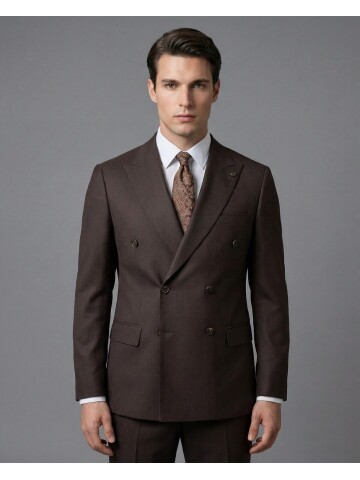 Dark Brown Peak Lapel Double-Breasted Suit