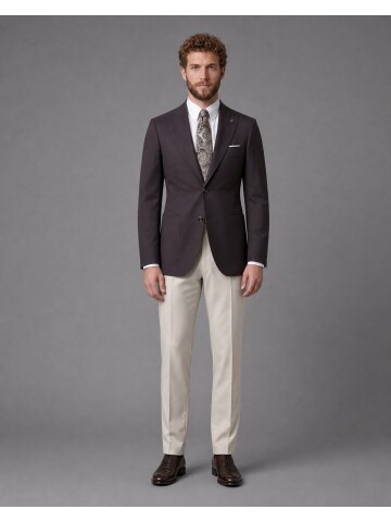 Koyu Kahverengi Sivri Yaka Slim Fit Kombinli Erkek Takım Elbise