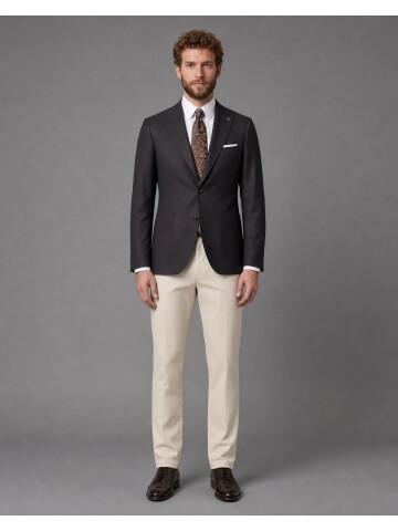 Koyu Kahverengi Sivri Yaka Slim Fit Kombinli Erkek Takım Elbise