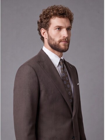 Koyu Kahverengi Sivri Yaka Slim Fit Kombinli Erkek Takım Elbise