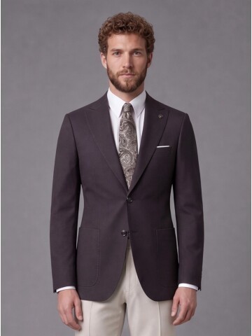 Koyu Kahverengi Sivri Yaka Slim Fit Kombinli Erkek Takım Elbise