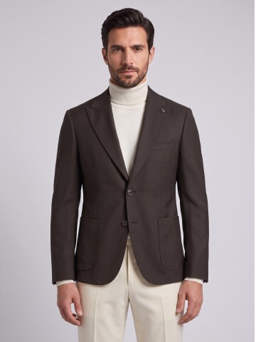 Dark Brown Peak Lapel Patch Pocket Jacket