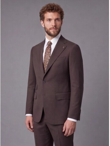 Dark Brown Slim Fit Mono Collar 2-Button Suit