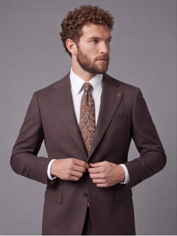 Dark Brown Slim Fit Mono Collar 2-Button Suit