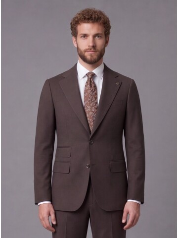 Dark Brown Slim Fit Mono Collar 2-Button Suit