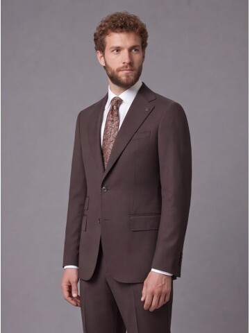 Dark Brown Slim Fit Mono Collar 2-Button Suit