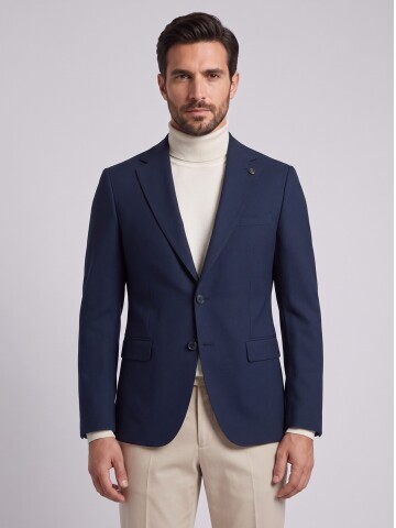 Dark Navy Jacket with Mandarin Collar and Flap Pockets