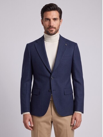 Dark Navy Jacket with Mandarin Collar and Flap Pockets