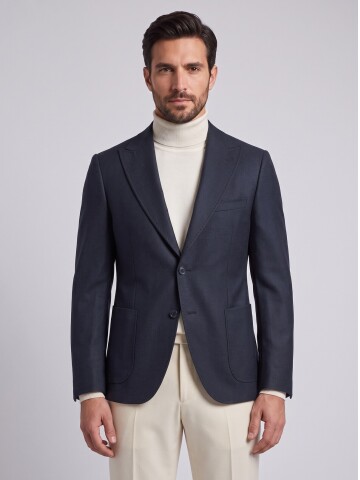 Dark Navy Peak Lapel Patch Pocket Jacket