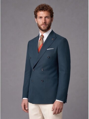 Koyu Yeşil Kruvaze Ceket Bej Pantolon Kombinli Slim Fit Takım Elbise