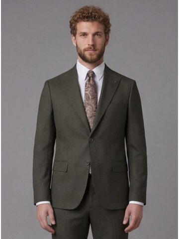 Dark Green Peak Lapel Comfort Fit Mens Suit