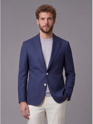 Lacivert Ceket Beyaz Pantolon Kombinli Slim Fit Takım Elbise