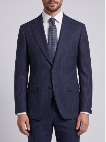 Suitsartoria Navy Striped Regular Fit Peak Lapel Suit