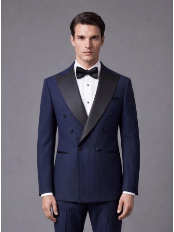 Navy Pinstripe Slim Fit Double Breasted Tuxedo