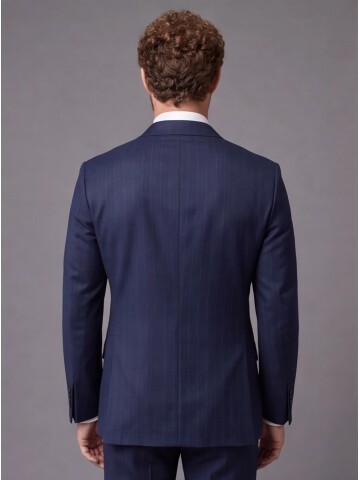 Navy Striped Slim Fit Mandarin Collar 2-Button Suit