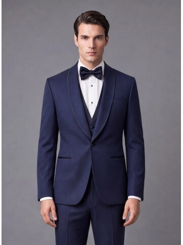 Navy Pinstripe Slim Fit Shawl Lapel One Button Tuxedo
