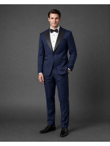 Lacivert Çizgili Slim Fit Sivri Yaka Tek Düğme Damatlık