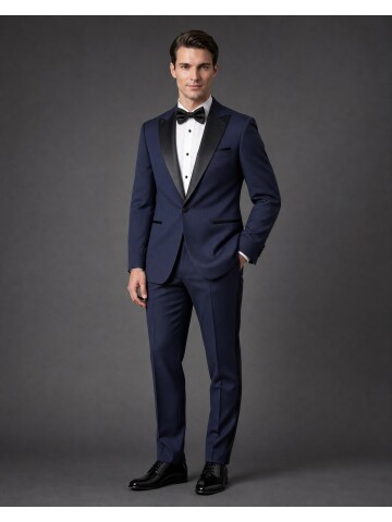 Lacivert Çizgili Slim Fit Sivri Yaka Tek Düğme Damatlık