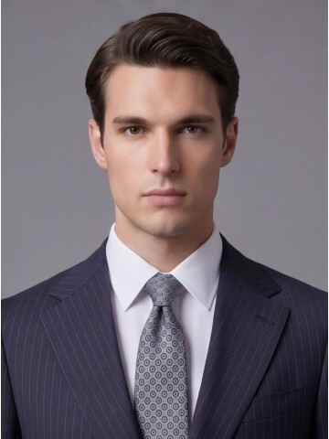 Lacivert Çizgili Yünlü Mono Yaka Regular Fit Takım Elbise