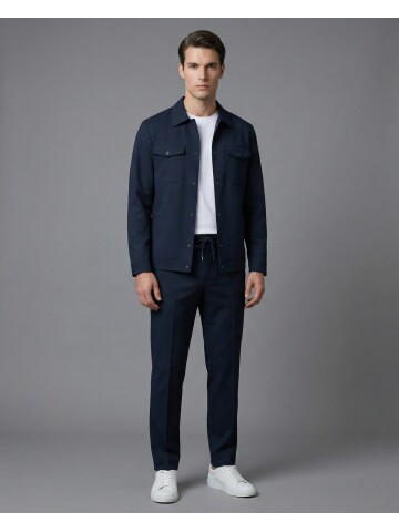 Lacivert Comfort Fit Gömlek Yaka Safari Cepli Spor Takım Elbise