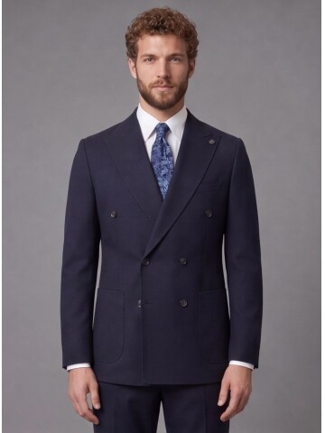 Navy Blue Comfort Fit Double-Breasted Suit