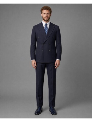 Navy Blue Comfort Fit Double-Breasted Suit