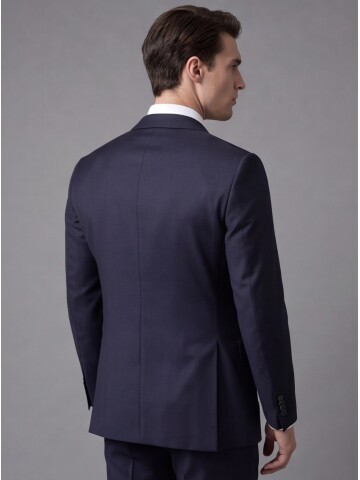 Lacivert Comfort Fit Mono Yaka Yünlü Takım Elbise
