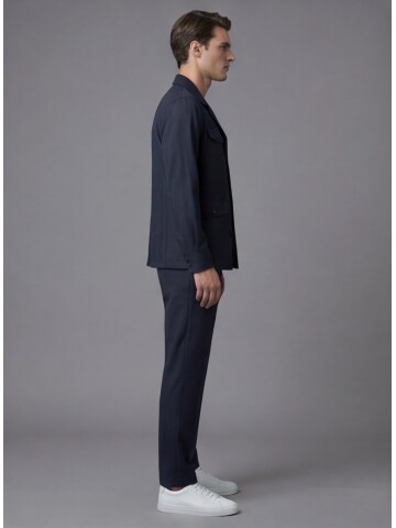 Navy Blue Comfort Fit Unlined Safari Sport Suit