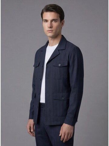Navy Blue Comfort Fit Unlined Safari Sport Suit