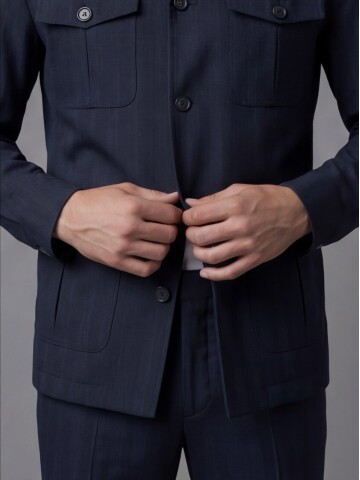 Navy Blue Comfort Fit Unlined Safari Sport Suit