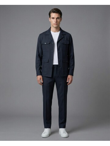 Lacivert Comfort Fit Safari Spor Takım Elbise