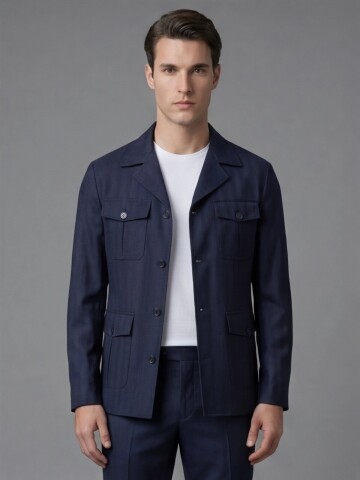 Navy Blue Comfort Fit Unlined Safari Sport Suit