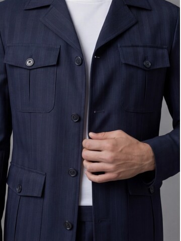 Navy Blue Comfort Fit Unlined Safari Sport Suit