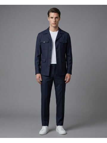 Lacivert Comfort Fit Safari Spor Takım Elbise