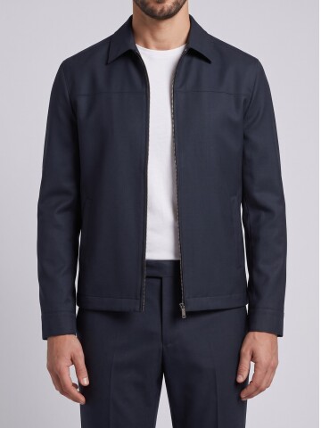 Navy Zip-Up Smart Casual Jacket & Trousers Mens Set