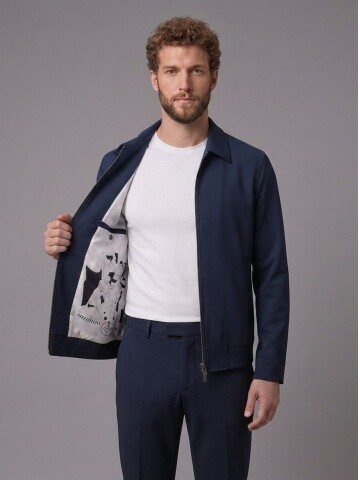 Lacivert Gömlek Yaka Fermuarlı Comfort Fit Spor Takım Elbise