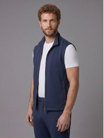 Lacivert Gömlek Yaka Fermuarlı Comfort Fit Spor Takım Elbise