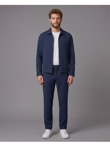 Lacivert Gömlek Yaka Fermuarlı Comfort Fit Spor Takım Elbise