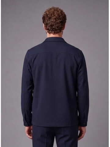 Navy Blue Shirt Collar Sport Suit