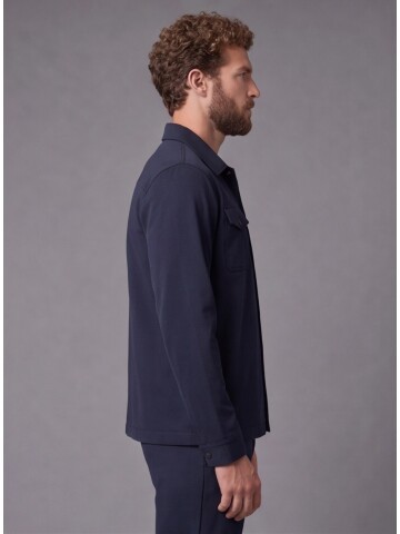 Navy Blue Shirt Collar Sport Suit