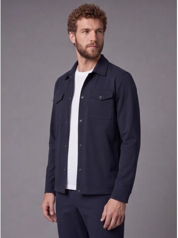 Navy Blue Shirt Collar Sport Suit