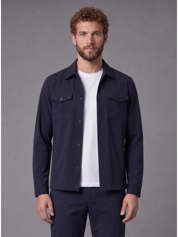 Navy Blue Shirt Collar Sport Suit