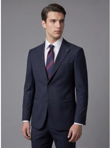 Lacivert Mono Yaka Çift Düğmeli Takım Elbise