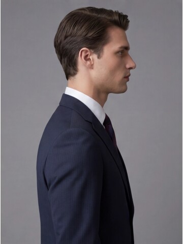 Lacivert Mono Yaka Çift Düğmeli Takım Elbise