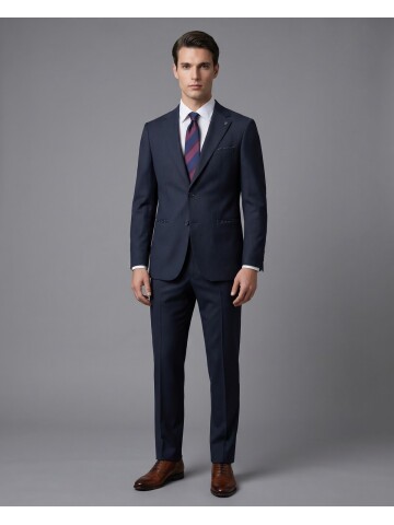 Lacivert Mono Yaka Çift Düğmeli Takım Elbise