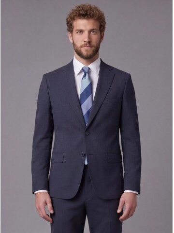 Lacivert Mono Yaka Comfort Fit 2 Düğmeli Takım Elbise