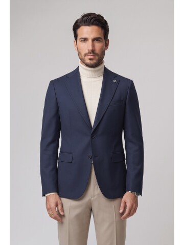 Navy Peak Lapel Comfort Fit Jacket