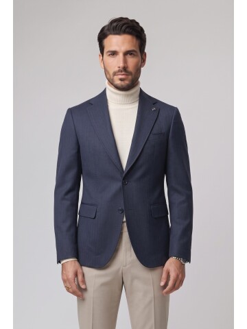 Navy Peak Lapel Comfort Fit Jacket