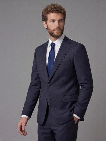 Navy Blue Notch Lapel Comfort Fit Suit