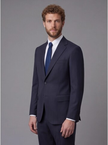 Navy Blue Notch Lapel Comfort Fit Suit